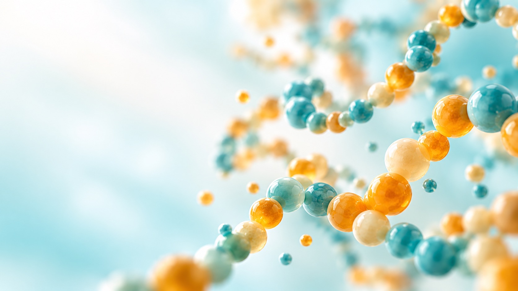 Abstract soft rendering of peptide chains in teal and amber